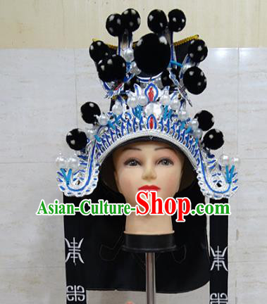 Chinese Traditional Beijing Opera Takefu Black Hat Ancient General Helmet Headwear for Adults