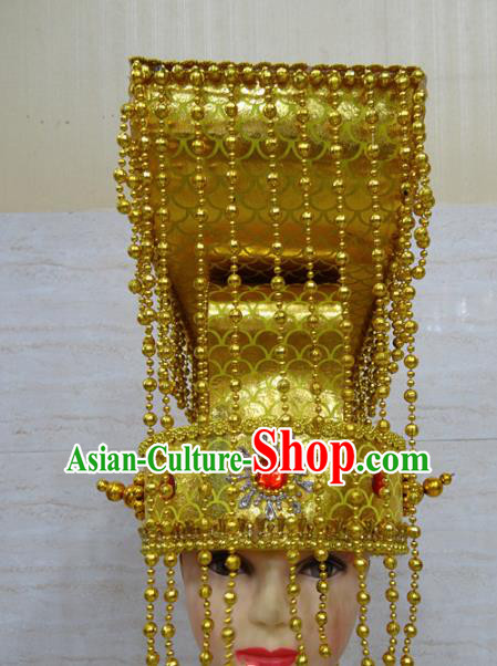 Chinese Traditional Beijing Opera Emperor Golden Crown Ancient King Headwear for Adults