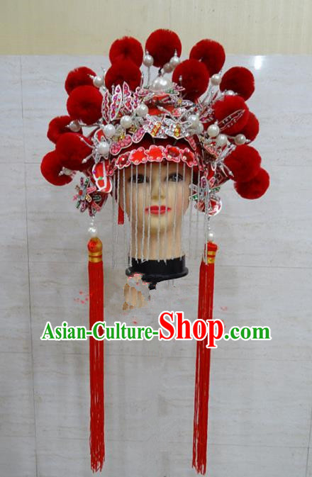 Chinese Traditional Beijing Opera Actress Hair Accessories Ancient Queen Red Phoenix Coronet for Adults