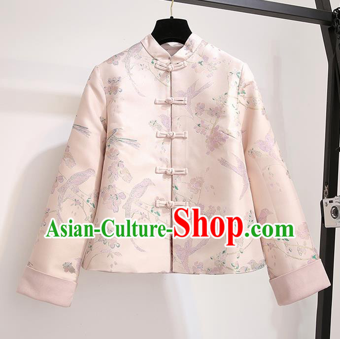 Chinese Traditional Costume Tang Suit Pink Jacket Cheongsam Upper Outer Garment for Women