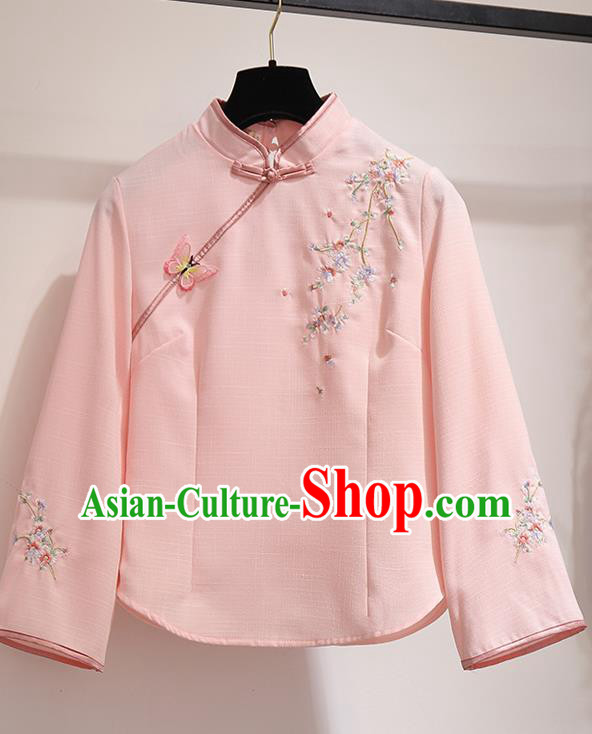 Chinese Traditional Costume Tang Suit Qipao Pink Blouse Cheongsam Upper Outer Garment for Women