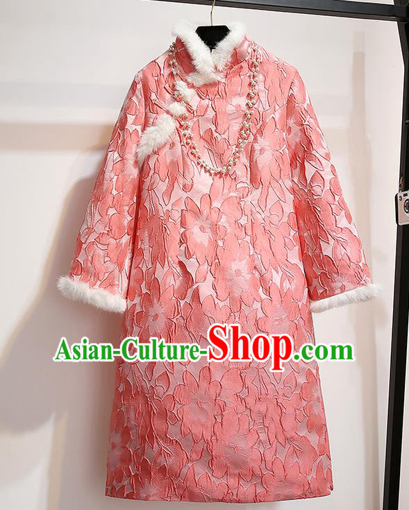 Chinese Traditional National Costume Tang Suit Qipao Dress Pink Cheongsam for Women