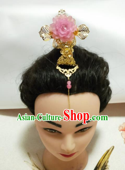Chinese Traditional Hair Accessories Ancient Princess Pink Peony Frontlet for Women