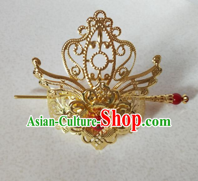 Chinese Traditional Hair Accessories Ancient Swordsman Prince Golden Hairdo Crown Headwear for Men