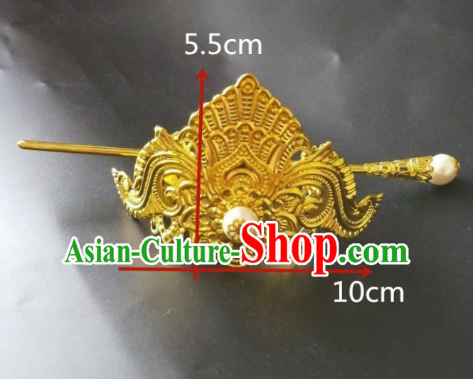 Chinese Traditional Prince Hair Accessories Ancient Swordsman Golden Hairdo Crown Headwear for Men