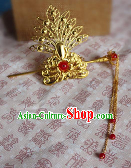 Chinese Traditional Prince Hair Accessories Ancient Swordsman Red Beads Tassel Hairdo Crown Headwear for Men