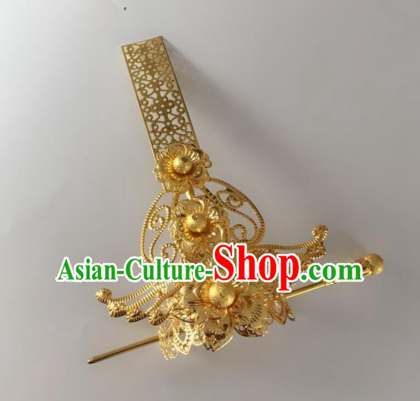 Chinese Traditional Prince Hair Accessories Ancient Swordsman Golden Beads Hairdo Crown Headwear for Men