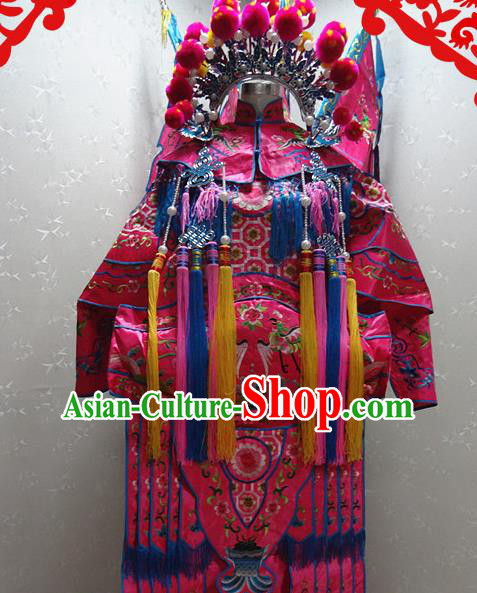 Chinese Traditional Beijing Opera Female General Rosy Embroidered Clothing Peking Opera Mu Guiying Costume for Adults