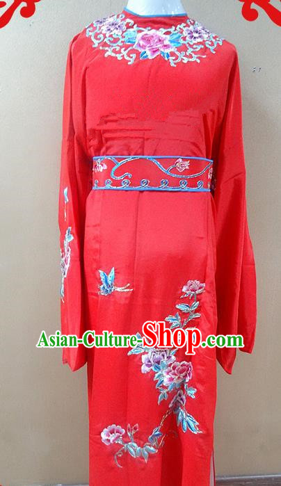 Professional Chinese Beijing Opera Niche Red Embroidered Peony Robe Traditional Peking Opera Scholar Costume for Adults