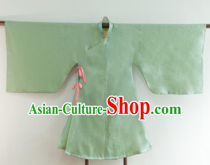 Chinese Ancient Princess Historical Costume Ming Dynasty Light Green Silk Blouse for Women