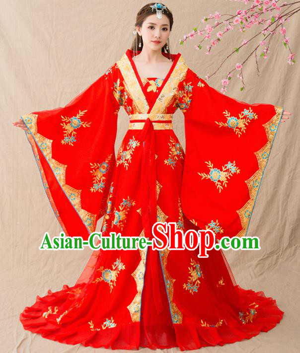 Chinese Ancient Tang Dynasty Wedding Costumes Traditional Imperial Concubine Red Hanfu Dress for Women