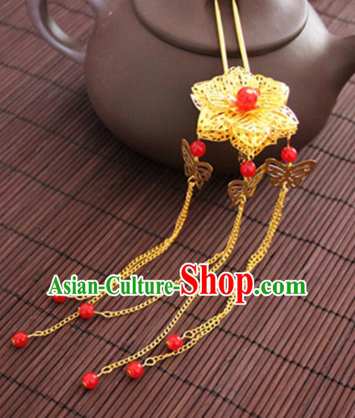 Chinese Traditional Wedding Hair Accessories Ancient Princess Golden Hairpins for Women