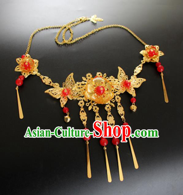 Chinese Traditional Wedding Jewelry Accessories Ancient Princess Golden Necklace for Women