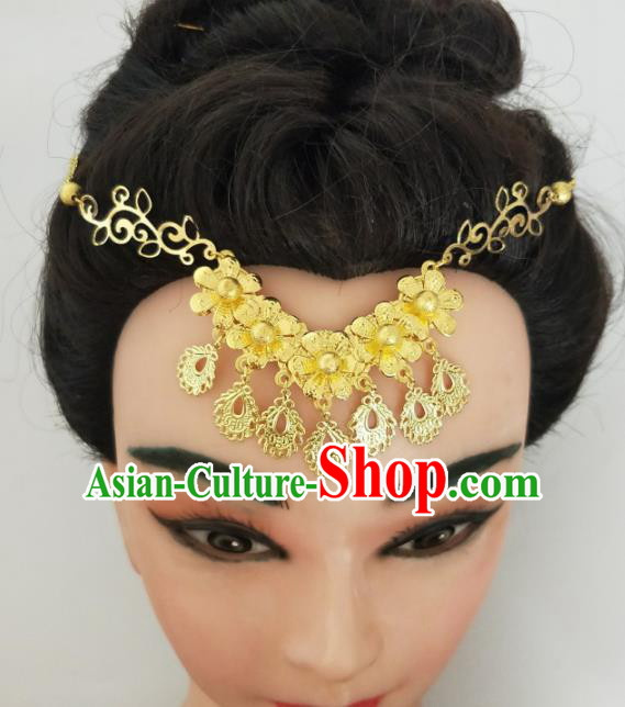 Chinese Traditional Hair Accessories Wedding Golden Flowers Eyebrows Pendant Ancient Princess Hairpins for Women