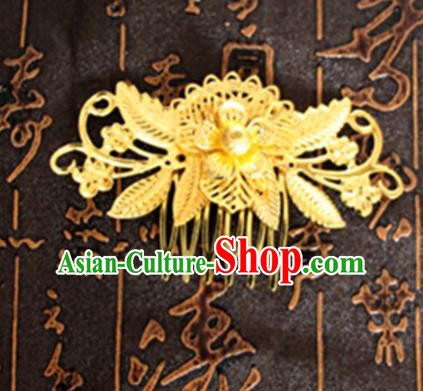 Chinese Traditional Hair Accessories Wedding Golden Hair Comb for Women