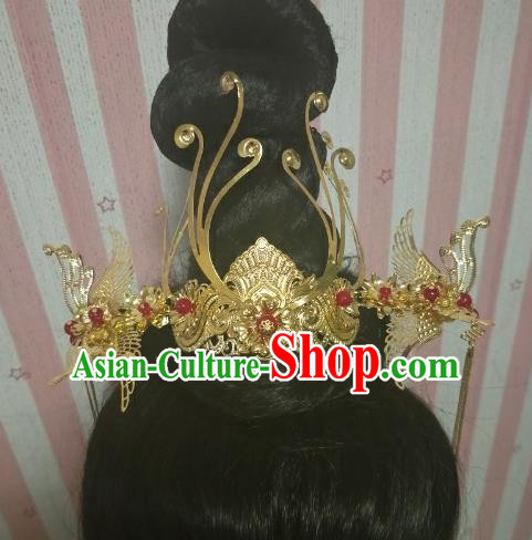 Chinese Traditional Hair Accessories Wedding Golden Phoenix Coronet Hairpins for Women