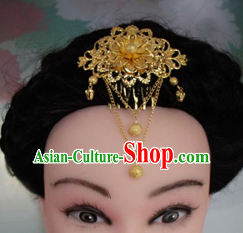 Chinese Traditional Hair Accessories Wedding Golden Tassel Hair Comb for Women