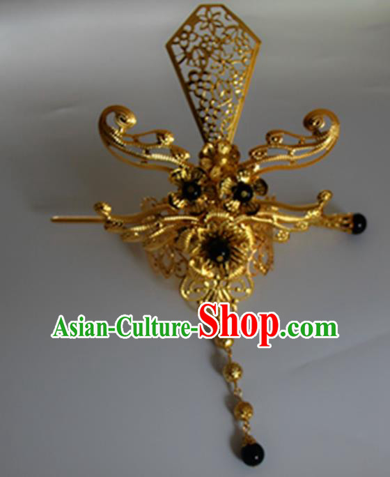 Chinese Traditional Nobility Childe Hair Accessories Hairpins Ancient Swordsman Black Beads Hairdo Crown for Men