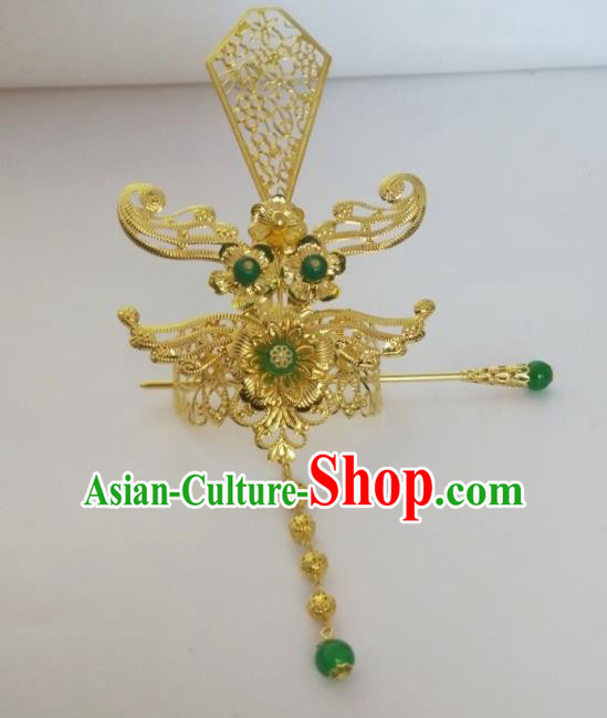 Chinese Traditional Nobility Childe Hair Accessories Hairpins Ancient Swordsman Green Beads Hairdo Crown for Men