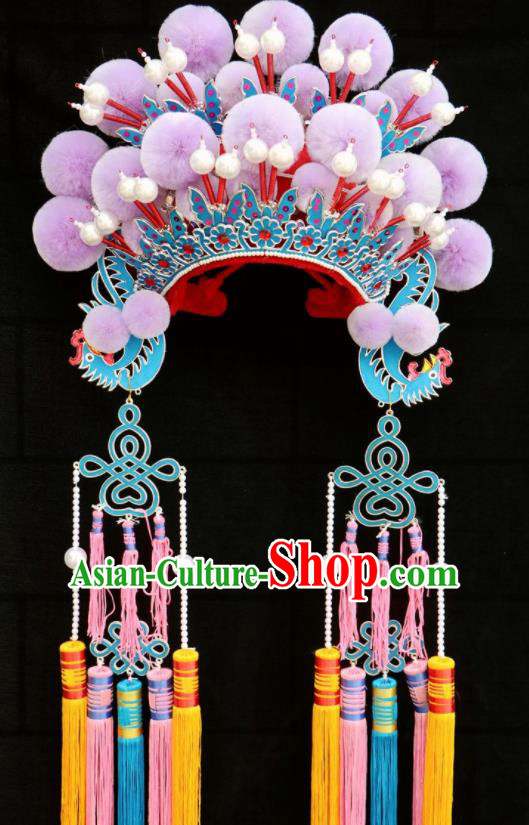 Chinese Traditional Beijing Opera Diva Hair Accessories Peking Opera Purple Venonat Phoenix Coronet