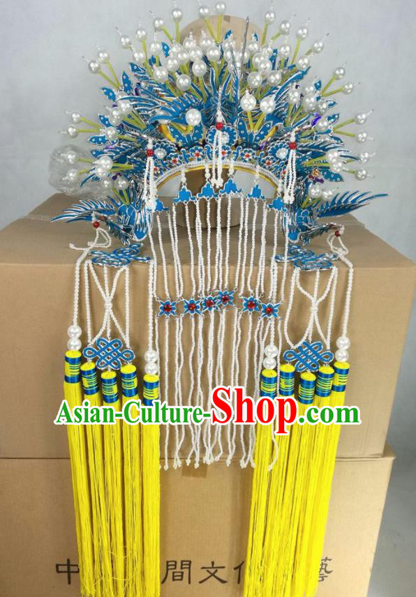 Chinese Traditional Beijing Opera Diva Hair Accessories Peking Opera Queen Blue Phoenix Coronet