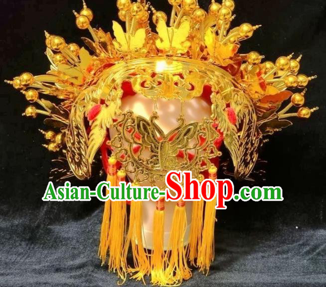 Chinese Traditional Beijing Opera Diva Hair Accessories Peking Opera Imperial Consort Golden Phoenix Coronet