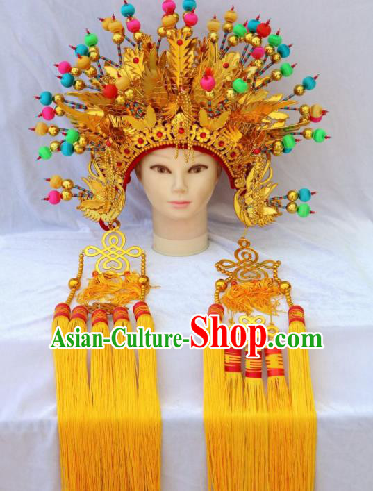 Chinese Traditional Beijing Opera Hair Accessories Peking Opera Imperial Consort Golden Phoenix Coronet