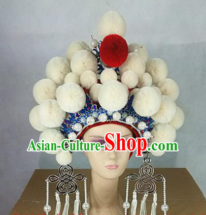 Chinese Traditional Beijing Opera Queen Hair Accessories Ancient Bride White Venonat Phoenix Coronet