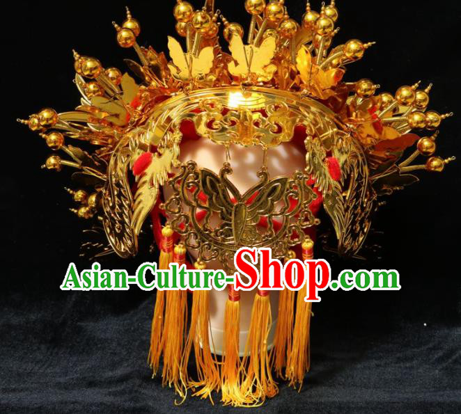 Chinese Traditional Beijing Opera Imperial Consort Hair Accessories Ancient Bride Golden Phoenix Coronet Headwear