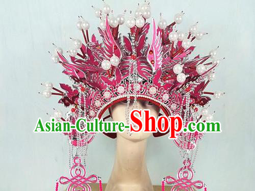 Chinese Traditional Beijing Opera Imperial Consort Hair Accessories Ancient Bride Pink Phoenix Coronet Headwear