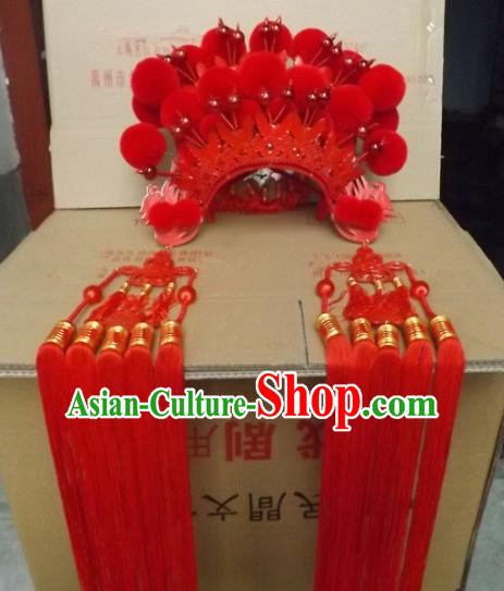 Chinese Traditional Beijing Opera Imperial Consort Hair Accessories Ancient Bride Red Phoenix Coronet Headwear