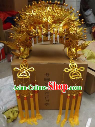 Chinese Traditional Beijing Opera Golden Phoenix Coronet Hair Accessories Ancient Imperial Consort Bride Headwear