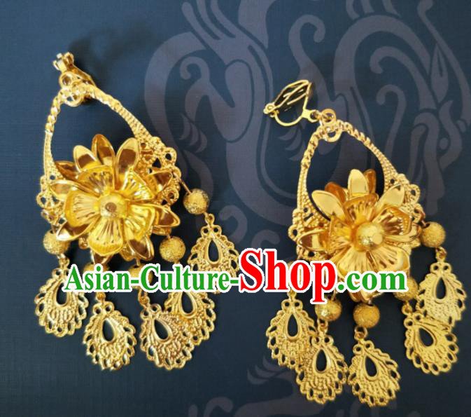 Chinese Traditional Accessories Wedding Golden Tassel Earrings for Women