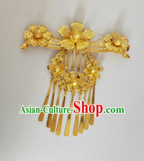 Chinese Traditional Bride Hair Accessories Wedding Golden Hairpins Hair Comb for Women