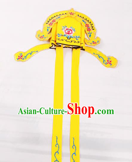 Chinese Traditional Beijing Opera Niche Headwear Peking Opera Scholar Embroidered Yellow Hat