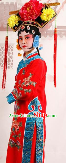 Chinese Traditional Beijing Opera Diva Costume Ancient Qing Dynasty Queen Red Dress