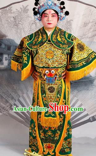 Chinese Traditional Beijing Opera Takefu Costume Ancient Warrior Green Clothing