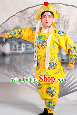 Chinese Traditional Beijing Opera Takefu Yellow Costume Ancient Imperial Bodyguard Clothing