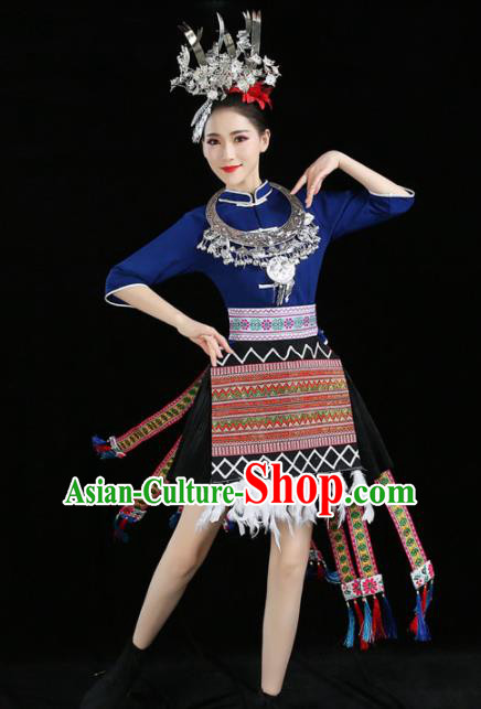 Chinese Traditional Tujia Nationality Costume Ethnic Folk Dance Pleated Skirt for Women