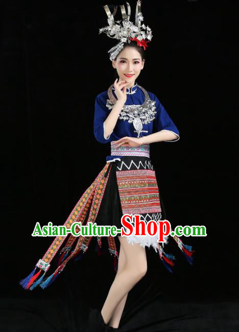 Chinese Traditional Tujia Nationality Costume Ethnic Folk Dance Pleated Skirt for Women