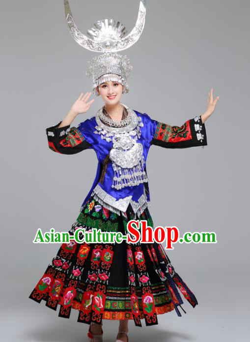 Chinese Traditional Miao Nationality Female Wedding Costume Ethnic Folk Dance Bride Pleated Skirt for Women