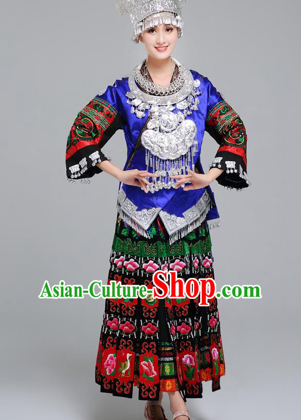 Chinese Traditional Miao Nationality Female Wedding Costume Ethnic Folk Dance Bride Pleated Skirt for Women