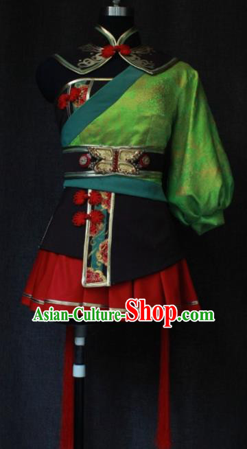 Chinese Traditional Cosplay Female Knight Costume Ancient Swordswoman Green Clothing for Women