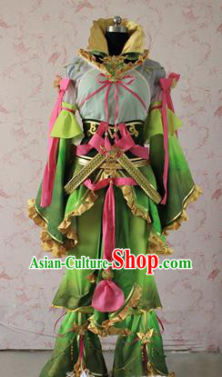 Chinese Traditional Cosplay Swordswoman Costume Ancient Peri Green Clothing for Women