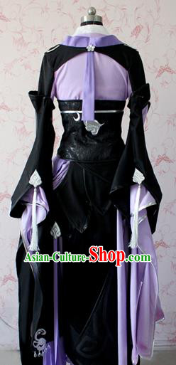 Chinese Traditional Cosplay Costume Ancient Female Swordswoman Purple Dress for Women