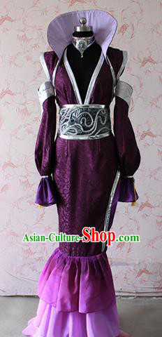 Chinese Traditional Cosplay Female Knight Costume Ancient Female Swordswoman Purple Dress for Women