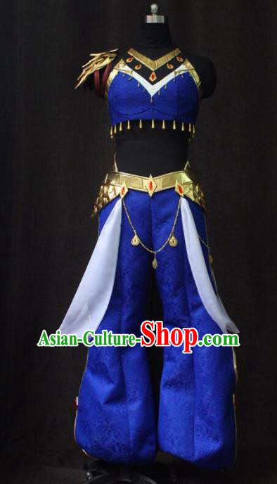 Chinese Traditional Cosplay Costume Ancient Swordswoman Hua Mulan Blue Clothing for Women