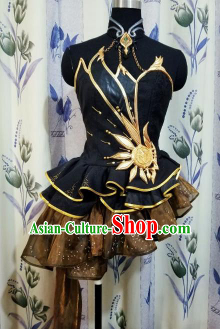 Top Grade Cosplay Costume Halloween Swordswoman Black Dress for Women