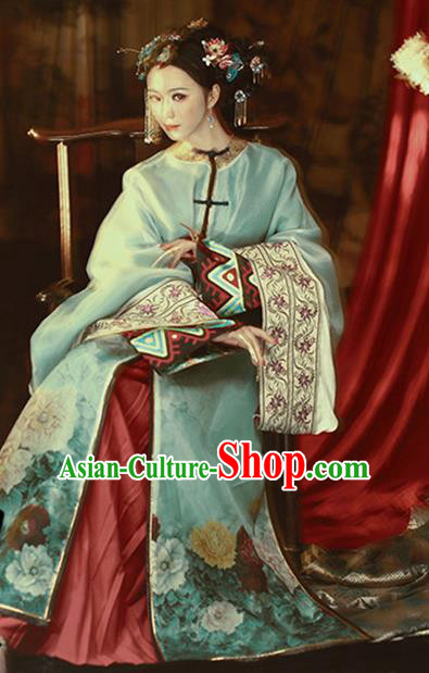 Chinese Ancient Nobility Lady Hanfu Dress Traditional Qing Dynasty Manchu Princess Costume and Headpiece for Women