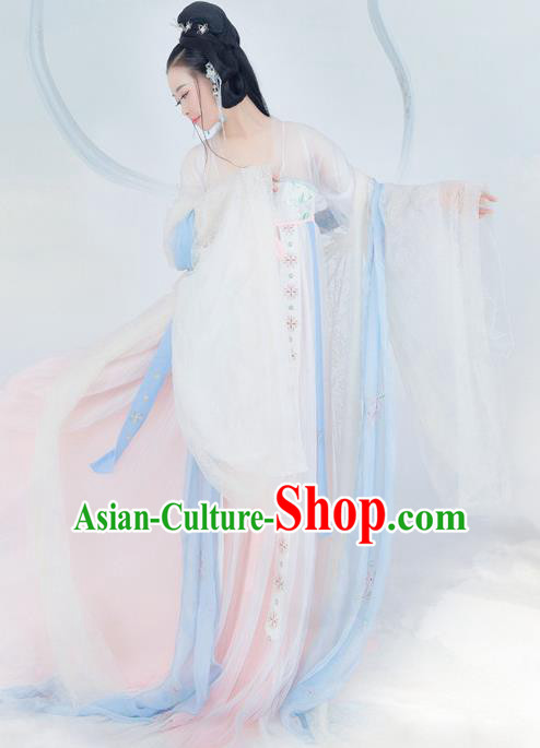 Chinese Ancient Peri Princess Costume Traditional Tang Dynasty Palace Lady Hanfu Dress and Headpiece for Women